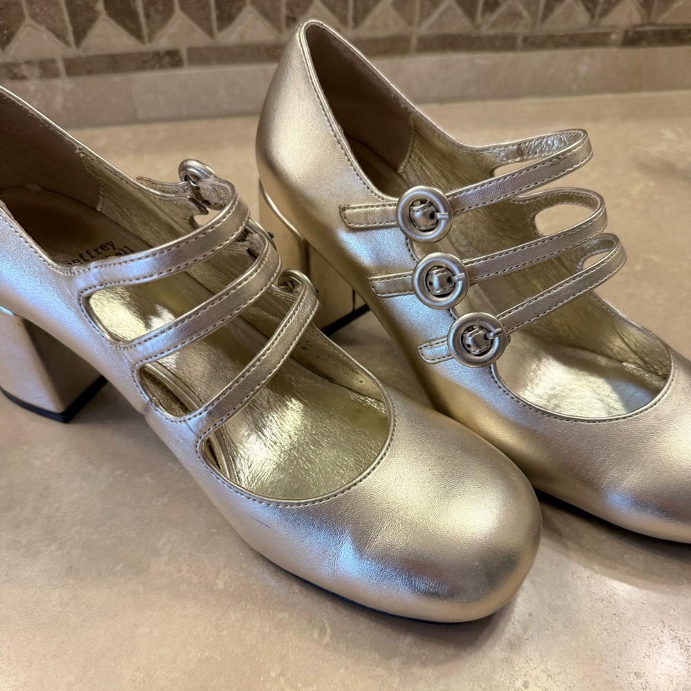 Jeffrey Campbell 💥 Metallic Gold Mary Jane Heels - Picture 2 of 11